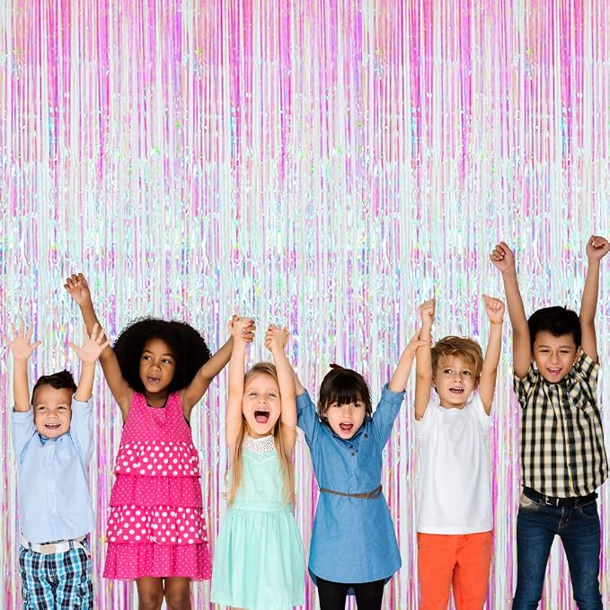 GOER 3.2 ft x 9.8 ft Metallic Tinsel Foil Fringe Curtains Party Photo Backdrop Party Streamers for Birthday,Graduation,New Year Eve Decorations Wedding Decor (5 Packs,Multicolor)