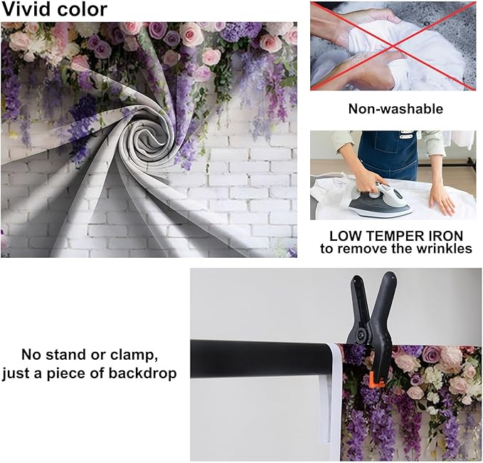 Baocicco Purple Floral Wall Backdrops 12x10ft Flowers White Brick Wall Backdrops for Photoshoot Valentine Day Decorations Anniversary Wedding Banner Supplies Birthday Baby Shower Photo Props