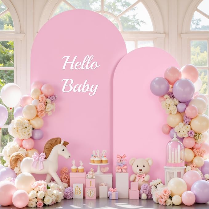 Pink Purple Arch Covers 7.2 and 6ft Backdrop Arch Cover Set of 2 Stretchy Back Drop Cover Spandex Baby Shower Arch Backdrop Wedding Birthday Bridal Shower Mermaid Party Decor Balloon Arch Stand Cover