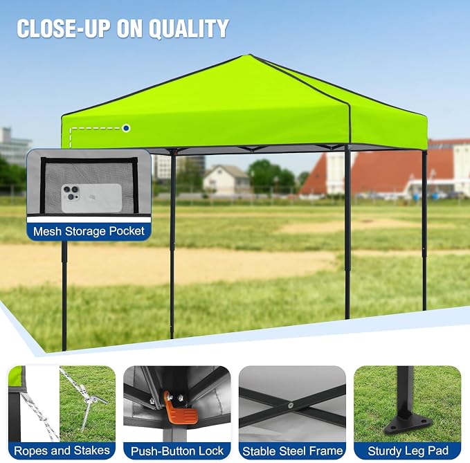 6x4 Pop Up Canopy Tent, Instant Portable Beach Canopy, Outdoor Tent with Carry Bag for Camping, Sports, Tailgating, Events, Neon Green