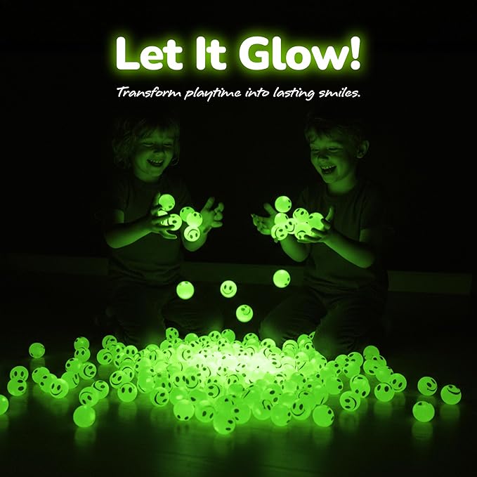 ArtCreativity 160 PCS Glow in The Dark Smiley Face Bouncing Balls - Bulk Pack of 160-1 Inch High Bounce Bouncy Balls for Kids, Glowing Party Favors and Goodie Bag Fillers for Boys and Girls