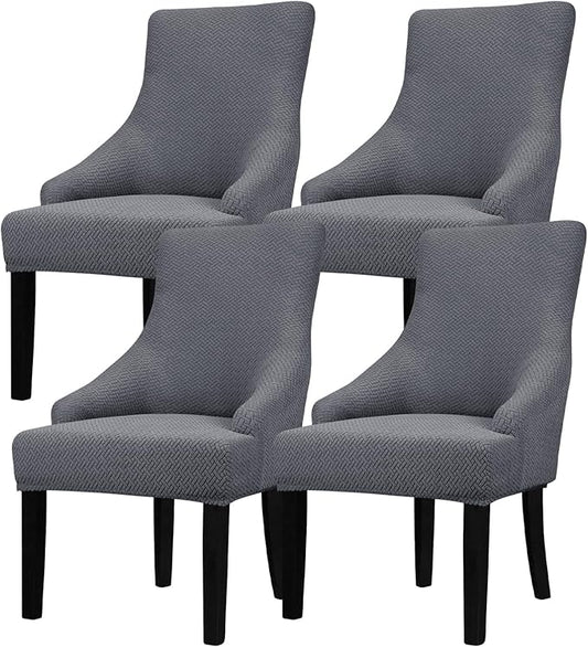 Lellen Stretch Wingback Chair Cover Slipcover - Reusable Wingback Side Chair Slipcover,Accent Chair Cover,Arm Protector Seat Cover,Wing Chair Cover for Dining Living Room Home（4PCS,Dark Grey）
