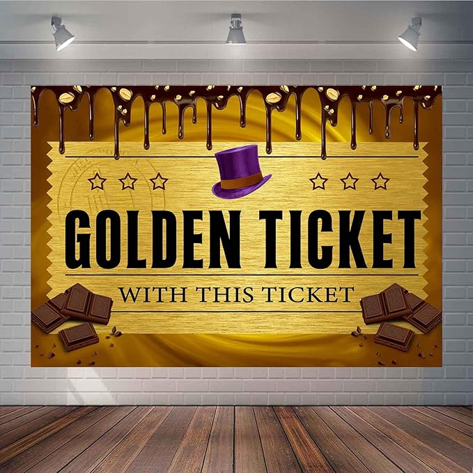 Golden Ticket Yellow Chocolate Drip Backdrop, Chocolate Factory Backdrop, Baby Shower Birthday Party Decorations Supplies TAY1903