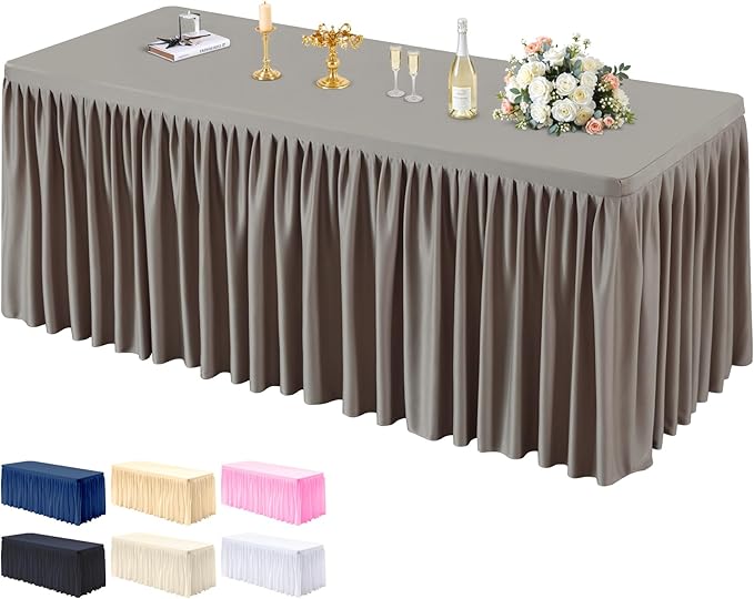 PARTISKY 1 Pack Natural Tablecloths for Rectangle Tables 4ft, Wrinkle Resistant Spandex Table Cover Fitted Stretch Table Cloth with Pleated Ruffle Skirts for Party Banquet Dining Birthday Wedding