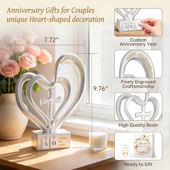 Wedding Anniversary Heart Sculpture Gifts Best for Couple Parents Wife Husband Unique 10th 25th 50th Anniversary Wedding Gift Ideas
