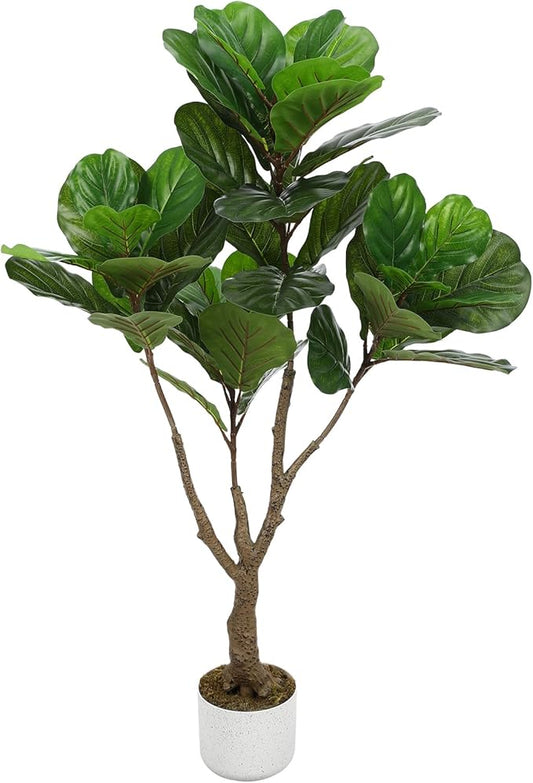 Garvee Fiddle Leaf Fig Tree Artificial, 3.7 ft Tall Lifelike Faux Tree with Black Pot, Large Fake Potted Decorative Plant for Indoor Home Office Decor, Housewarming Gift