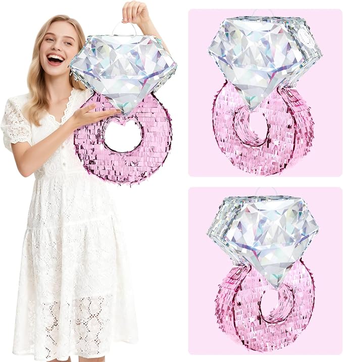 WERNNSAI Diamond Ring Piñata - Valentines Day Party Decoration Shiny Ring Piñata with Blindfold and Stick for Valentines Day Engagement Party Decoration Wedding Bachelorette Party Surprise Supplies