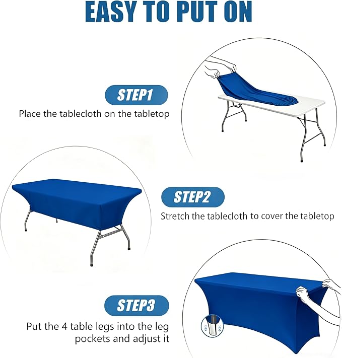 6FT Royal Blue Table Cloth - 2 Pack Fitted Stretch Rectangle Spandex Tablecloth, Washable Table Cover for Party, Picnic, Wedding, Banquet, Birthday and Festival(30" x 72")