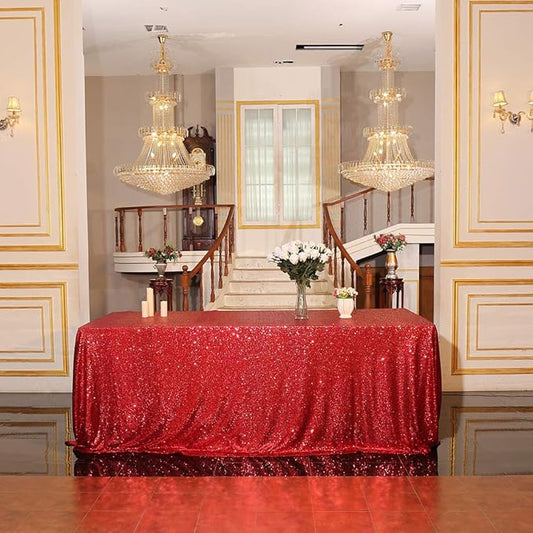Juya Delight 90" x 132" Red Sequin Rectangle Tablecloth for Wedding Birthday Party Festival Ceremony Cake Dessert Table