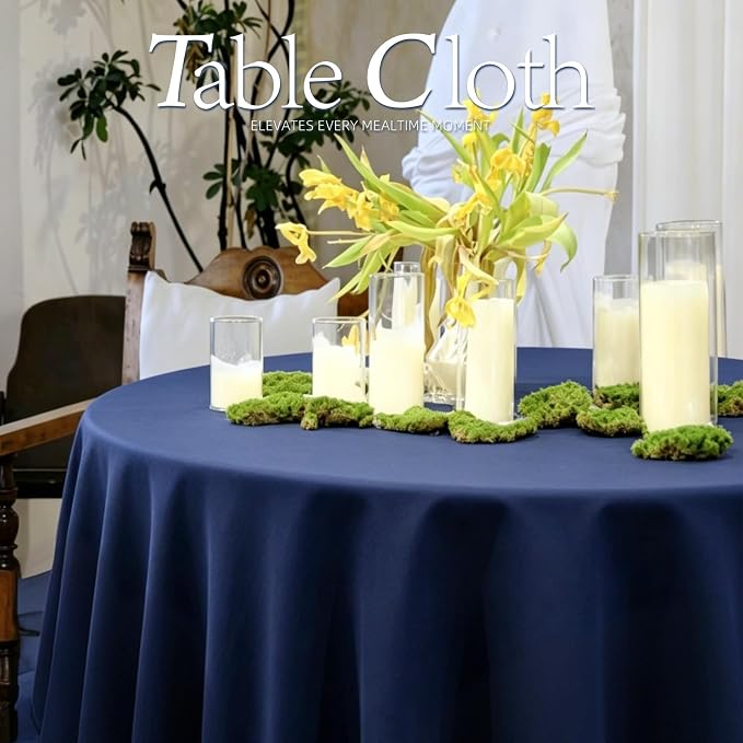 WIGENIUS 6 Pack Blue Table Cloth Round Tablecloths 90 Inch,Polyester Table Cloth for 5 Foot Round Tables,Wrinkle Resistant Washable Fabric Table Covers for Party,Wedding Banquet