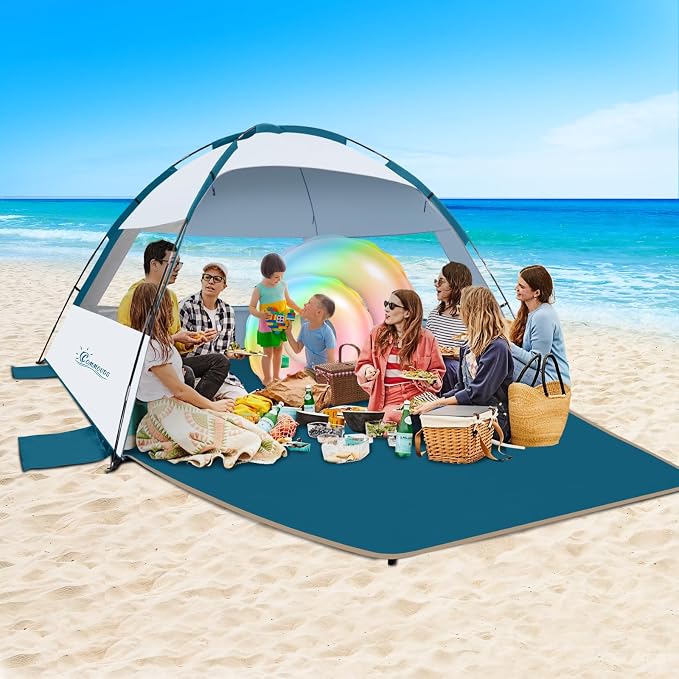 COMMOUDS Beach Tent Sun Shelter for 3/4/6/8 Person, UPF 50+ UV Protection Beach Shade Canopy Tent, Lightweight, Easy Set Up and Carry