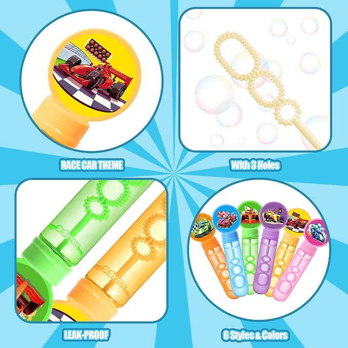 Winrayk 24 Large Cars Bubble Wands with Gift Box, Kids Race Car Party Favors - Racing Bubbles Bulk (6 Style & Color), Pinata Filler Goody Bag Stuffer Carnival Prize Boys Wheel-themed Birthday Supplies