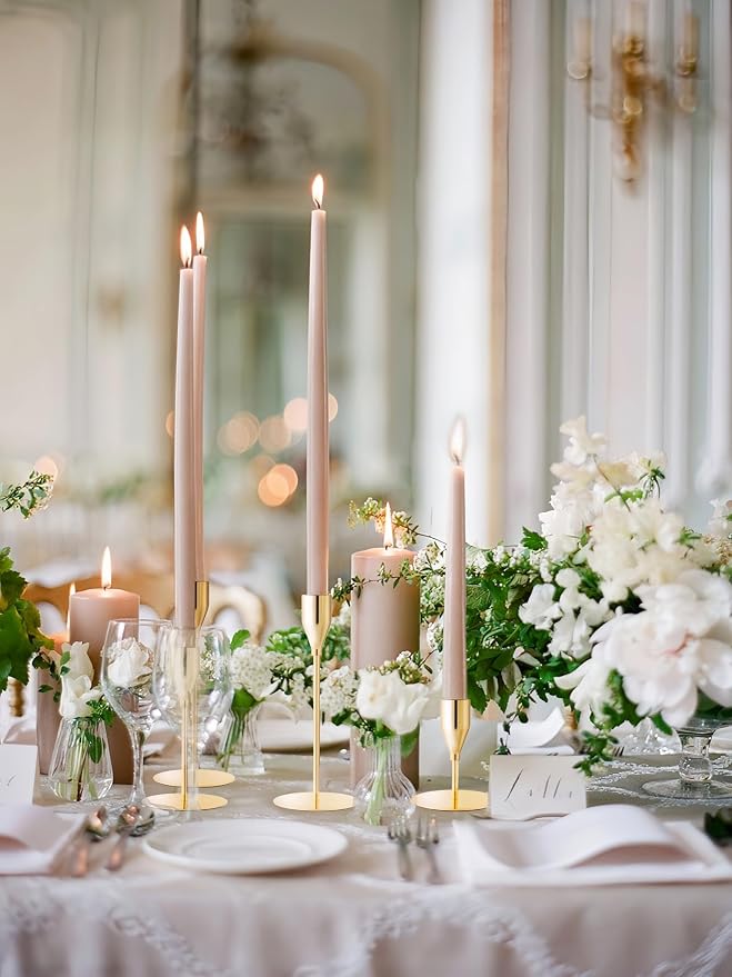 Taper Candle Holders,Tall Metal Candlestick Holders,French Gold,Set of 54,Three Heights,Candle Stick Holder Bulk for Wedding Centerpiece Decoration,Dinning,Festival,Party or Home Decor ﻿