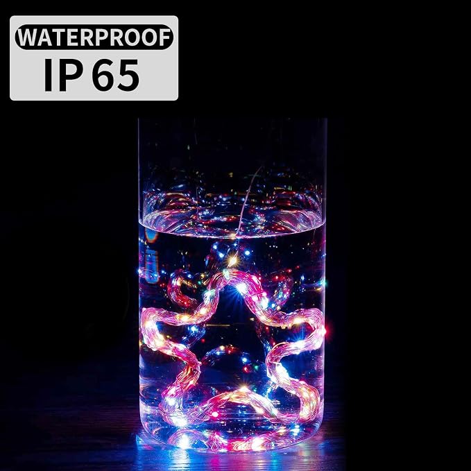 12 Pack Fairy Lights 7Ft 20 LED Twinkle String Lights 3 Modes Battery Operated Waterproof Firefly Starry for Mason Jar Party Wedding Christmas Valentines Day Table Centerpieces,Rainbow + Blue