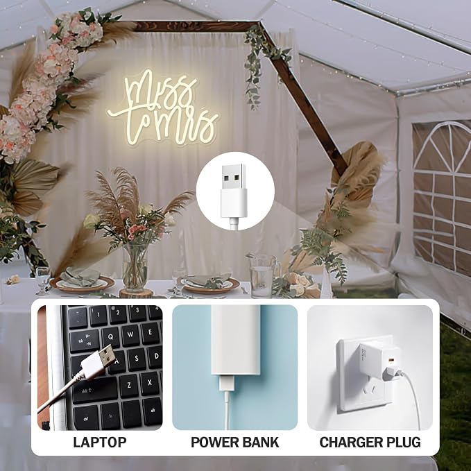 Miss to Mrs Neon Sign for Bridal Shower Decor Dimmable Led Wedding Neon Sign for Backdrop, Miss to Mrs Neon Light for Wall Decor Warm White Party Banner Bridal Shower Decoration