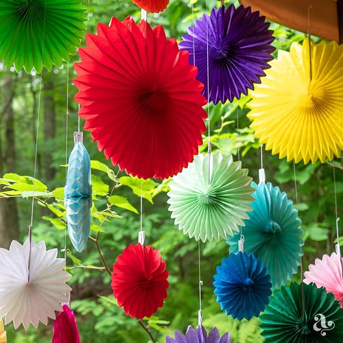 Colorful Paper Fans - Rainbow Party Decorations - Happy Birthday Decorations for Women, Men and Kids - Reusable Fiesta Party Decor by Avoseta (20 Piece Set, Assorted Sizes, Multicolor)