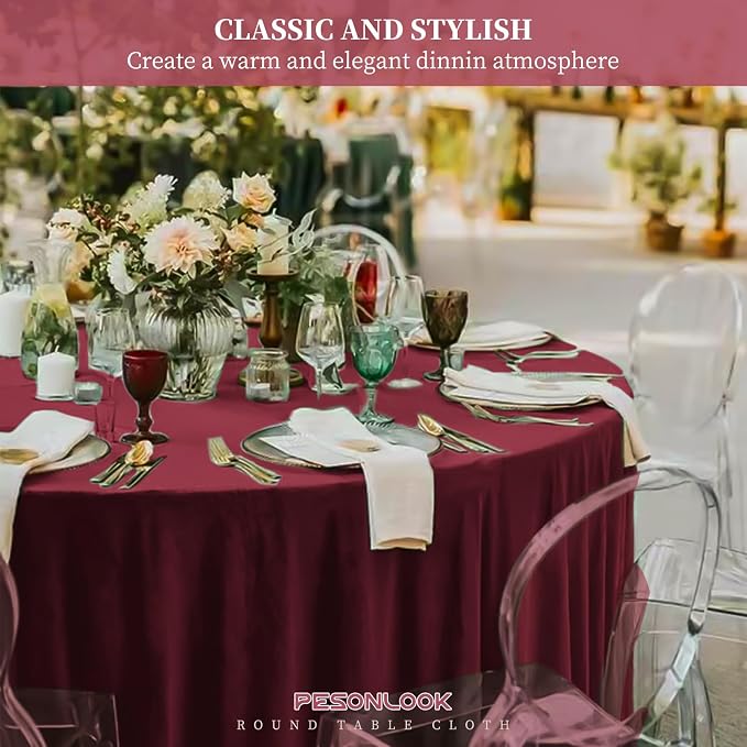Pesonlook 12 Pack Round Tablecloth Burgundy Polyester 120 Inch Washable Fabric Round Table Cover Burgundy Tablecloth for Wedding/Party/Banquet/Dining/Buffet Table