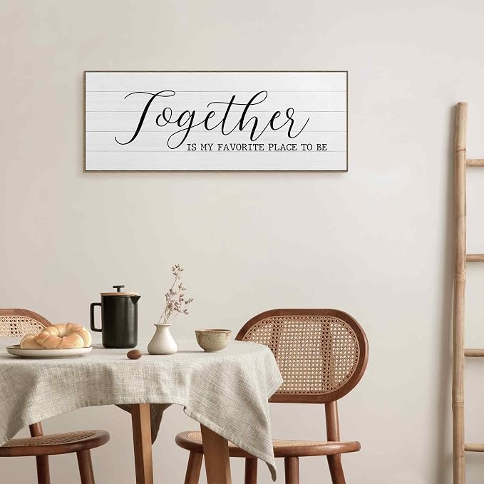 TLESKE Together Is My Favorite Place to Be Sign Large Wall Art Decor Framed 15x40, Above Bed Canvas Wall Art Decor Print for Couples Bedroom Living Room, Rustic Bedroom Love Signs Wall Picture