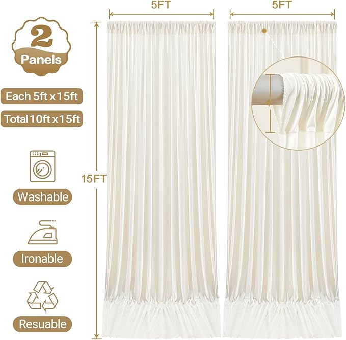 10ft x 15ft Ivory Backdrop Curtain Panels for Weddings - Wrinkle-Free Polyester Photo Drapes for Birthday Party, Photography Background, Stage Decor