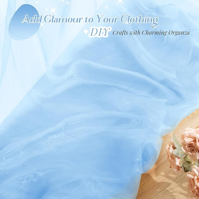 P Pothuiny Sheer Organza Fabric by The Yard, 10 Yards x 60 Inch Wide Bridal Light Blue Organza Tulle Fabric Roll Shiny Gauze Fashion Dress Sewing Craft for Wedding Party Decorations Backdrop