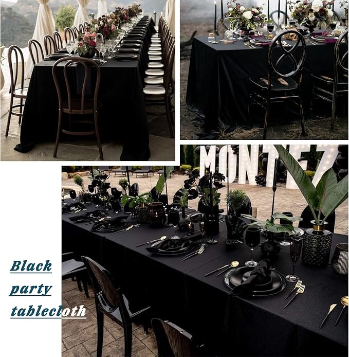 Pesonlook 10Pack Rectangle Tablecloth 60 x 126 inch, Black Polyester Table Cloth for 8 Foot Rectangle Tables, Washable Fabric Table Covers Polyester Table Clothes for Wedding Reception Banquet Party