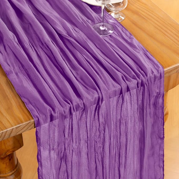 DeZerlor Dark Purple Cheesecloth Table Runner 6 Pack Spring Easter Table Runners Boho Gauze 120 Inches Cheese Cloth Easter Table Decorations for Wedding Bridal Baby Shower Parties