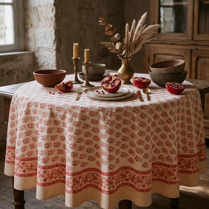 ATOSII Cotton Tablecloth 60" Inches Round Ivy Red