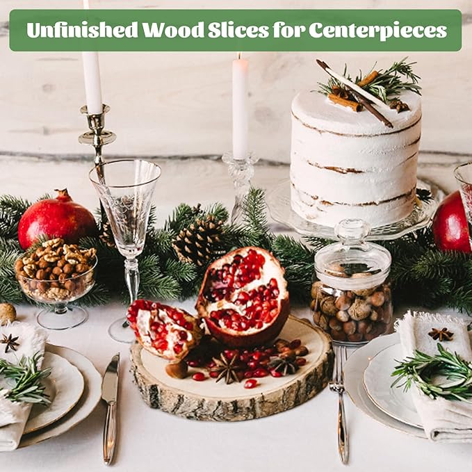 WOPPLXY 10 Pcs Large Unfinished Wood Slices for Centerpieces, 8-9 Inches Wood Rounds for Tables Decor Round Wooden Discs, Wooden Slices Rustic Wood Slabs for DIY Crafts, Wedding,Christmas,Table Decor