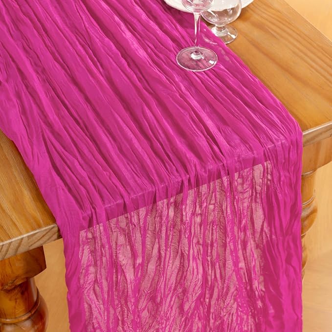 DeZerlor Hot Pink Cheesecloth Table Runner 6 Pack Spring Easter Table Runners Boho Gauze 120 Inches Fuschia Cheese Cloth Table Decor for Wedding Bridal Baby Shower Parties