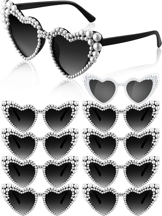 10 Pcs Bachelorette Party Sunglasses Pearl Heart Shaped Sunglasses Bridesmaid Gifts for Women Bride Wedding Party
