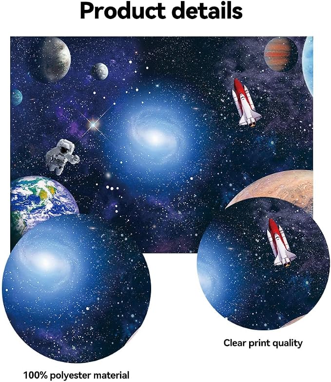10x8FT Space Astronaut Cosmic Photo Backdrop Galaxy Stars Theme Newborn Gift Children Birthday Party Cake Table Photography Background Banner Polyester Fabric Decorations Supplies (10x8ft)
