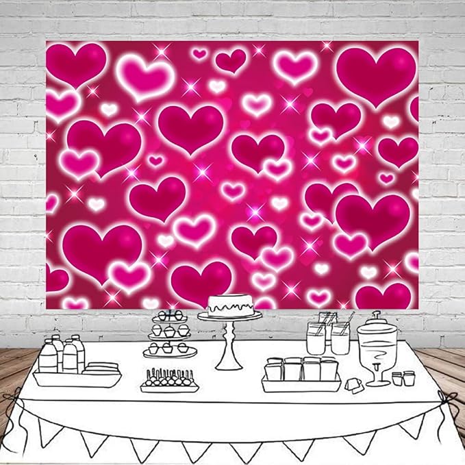 Dudaacvt 7X5FT Pink Heart Photo Backdrop 90s Backdrops for Photoshoot Valentine's Day Backdrop Women Men Happy Birthday Photography Background Banner Photo Booth Studio Props D765