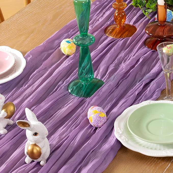 DeZerlor Lavender Purple Cheesecloth Table Runner 10 Pack Spring Easter Table Runners Boho Gauze 120 Inches Cheese Cloth Table Decor for Wedding Bridal Baby Shower Parties