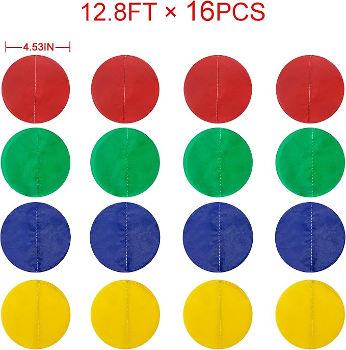 205Ft Mario Party Decorations Red Green Blue Yellow Big Polka Dot Tissue Paper Backdrop Streamer Circle Dot Hanging Garland for Birthday Carnival Circus Clown Fiesta Colorful Party Supplies