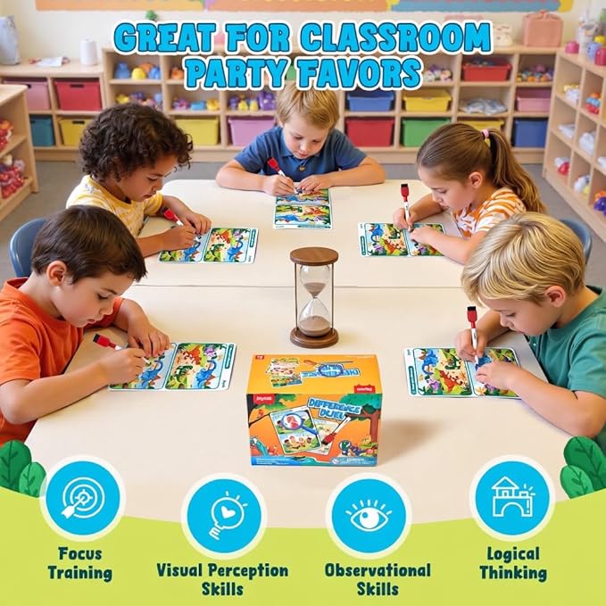 JoyCat 24 Pack Spot the Difference Game Cards for Kids, Reusable Dry Erase Party Favors, Classroom Prizes, Goodie Bag Stuffers & Birthday Return Gifts for Ages 4-8