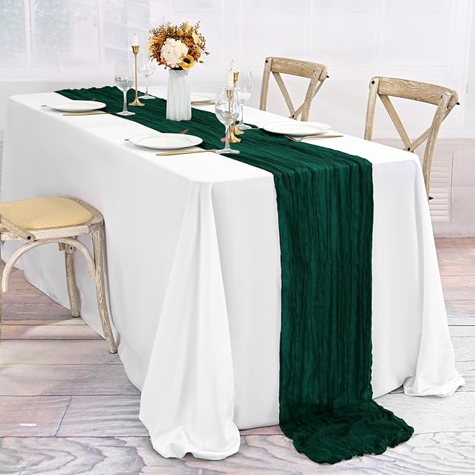 20 Pack Emerald Green Table Runner 10Ft Cheesecloth Table Runner Boho Gauze Cheese Cloth Table Runners Romantic Long Sheer Fabric Table Runners for Wedding Party Bridal Shower