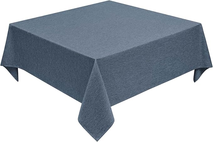 Decorelia Faux Linen Square Tablecloth for Dining Room,Waterproof Texture Decorative Farmhouse Rustic Table Cloth for Indoor Outdoor Party Holiday Banquet Picnics Patio 70x70 Inch (Square),Denim Blue