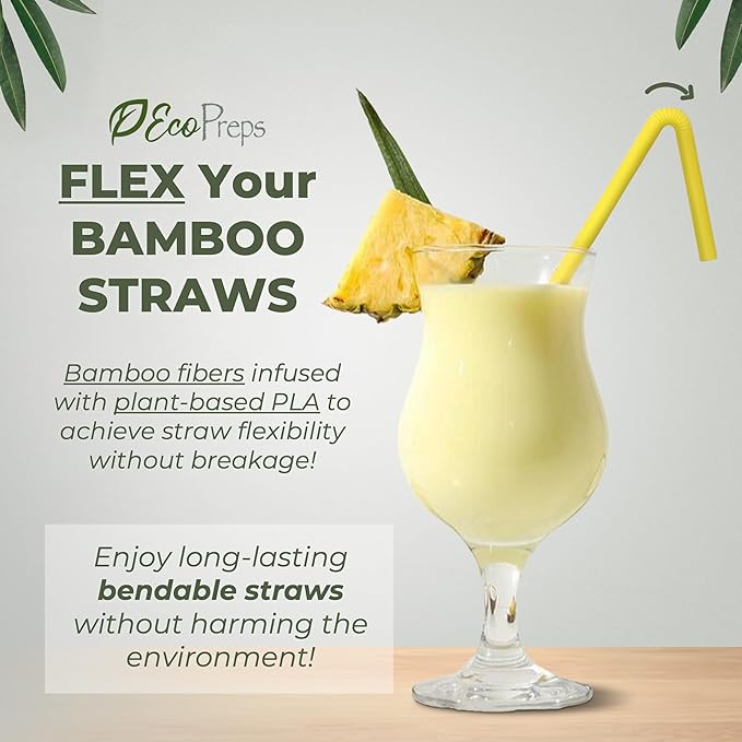 EcoPreps Colorful Biodegradable Flexible Drinking Straws | Bendable 300 Count, 100% Compostable, Plastic-Free, Eco-Friendly Straws for Cold Drinks | 7.8'' Multi-Color Bamboo Fiber Disposable Straw Set