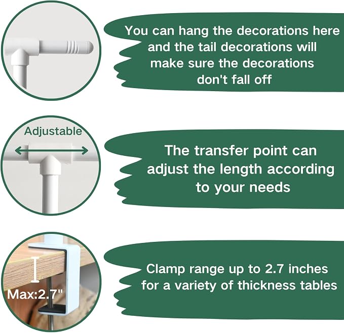 Beyeutao White Over the Table Rod Stand with Clamps Adjustable 16"-87" Length 30"-45" Height Table Arch Stand Metal Balloon Arch Stand for Photography Birthday Party Decoration