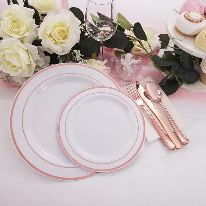WDF 120 pieces Rose Gold Plates Disposable - Heavy Duty Rose Gold Plastic Plates Perfect for Wedding Party Birthday