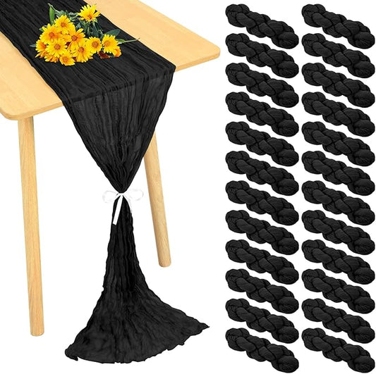 24 Pack Cheesecloth Table Runner 20 x 120 inch Cheese Cloth Table Runner Bulk,Romantic Boho Sheer Gauze Fabric Table Runners for Wedding Reception,Party,Bridal Shower Table Decor(Black)