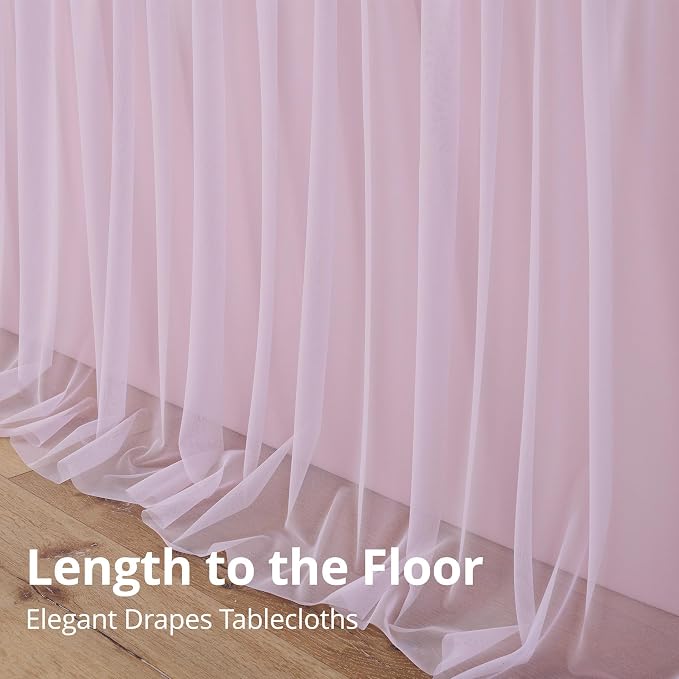 leegleri 2 pk 8ft Light Pink Tulle Tablecloth for Rectangle Tables, 2-in-1 Table Covers with Tulle Skirt,Wrinkle Free Stretchy Ruffle Tulle Table Cloths Fitted for Wedding Party Banquet Vendor