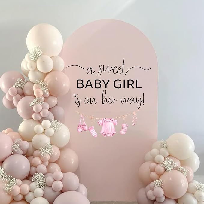A Sweet Baby Girl is On Her Way Decal - Baby Girl Nursery Wall Decal, Pink Clothesline Design, Gender Reveal Party Decoration (Pink)