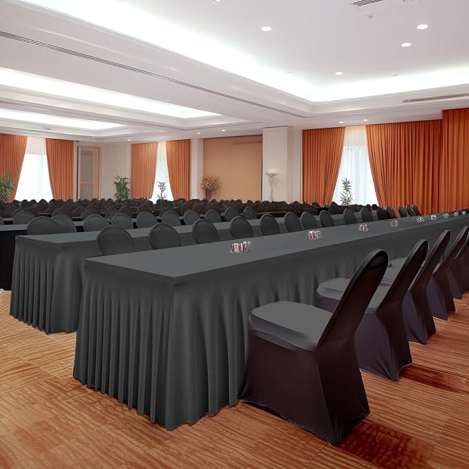 Shillance 8 Packs Black Spandex Table Covers 6 Foot, Fitted Stretch Table Cloth with Skirts 72x30 Inch, Wrinkle-Free Floor Length Rectangle Tablecloths for Weddings Parties Banquets Events