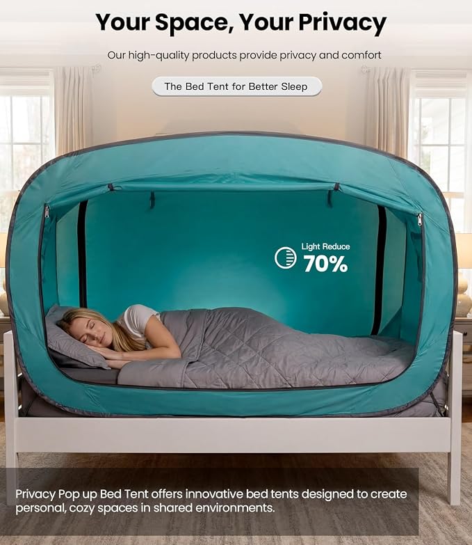 ANC POP Bed Tent Twin Bed Canopy Portable Dream Tent for Adult Indoor Sleeping Tents with 2 Doors Breathable Private Space Tents, Teal