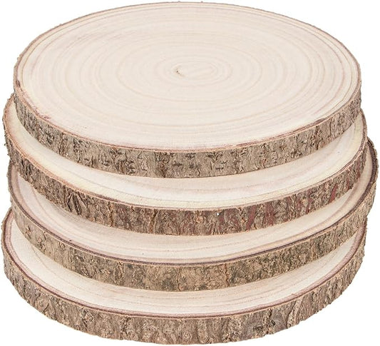 Maputune 4 Pcs 11-12 inches Large Unfinished Wood Slices for Centerpieces, Natural Rustic Wooden Plate for DIY Craft, Round Wood Chips for Table Signage Painting Wedding Party Christmas Decor