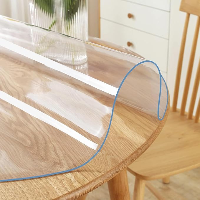 2 Sets 22 Inch Dia Round Clear Plastic Table Protector Cover PVC Vinyl Desk Pad Mat Waterproof Heat Resistant Non-Slip Easy Clean Tablecloth for Dining Room Table Coffee End Table Office Writing Desk