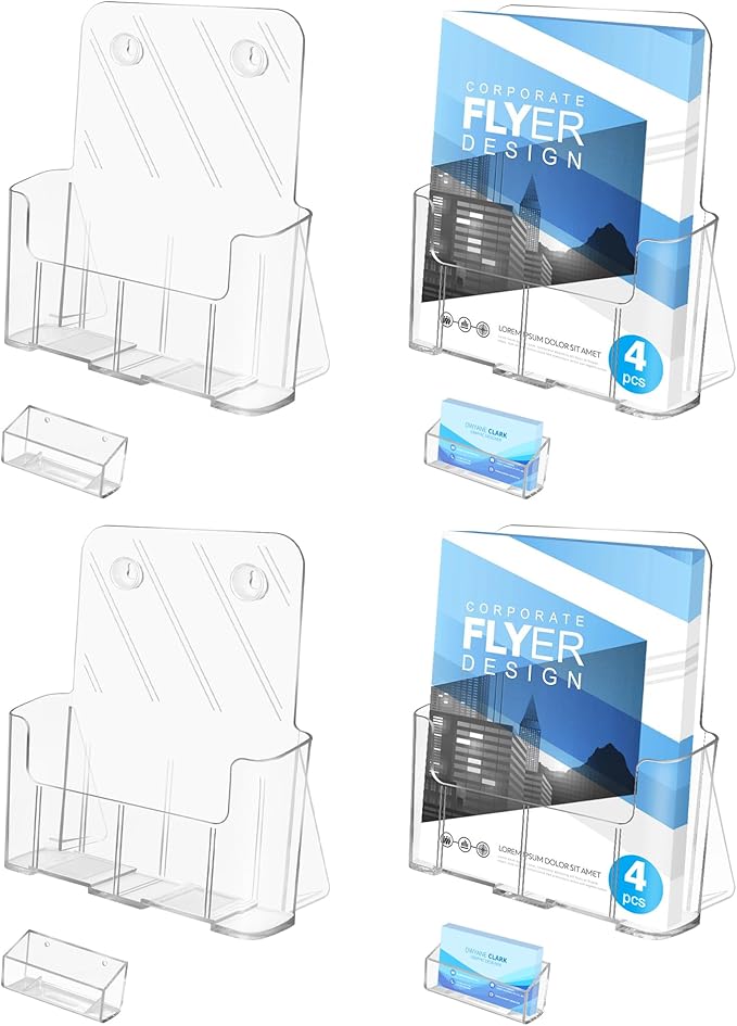 Acrylic Brochure Holder 8.5 x 11, 4 Pack Clear Brochure and Business Rack Card Holder Stand, Wall Mount Flyer Holder for Store Office Magazine Pamphlet Literature Document Menu Journals
