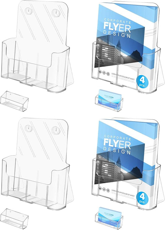 Acrylic Brochure Holder 8.5 x 11, 4 Pack Clear Brochure and Business Rack Card Holder Stand, Wall Mount Flyer Holder for Store Office Magazine Pamphlet Literature Document Menu Journals