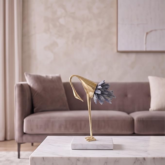 suruim Gold Decor Accents,Brass Birds Statues Gold Home Decor Modern Crystal Decor Ornaments for Living Room, Bedroom, Office Desktop, Cabinets (Blue C)